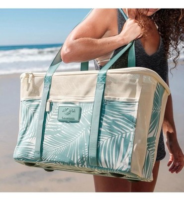 ALOHA Collection CleverMade Collapsible Beach Tote Bag Green NWT