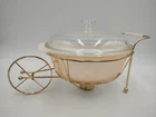 Anchor Hocking Fire King 1.5 qt Casserole Lid Chafing Stand Peach Lusterware Vtg