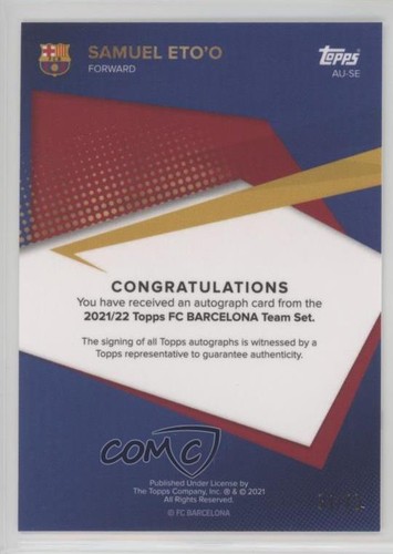 2021-22 Topps FC Barcelona Team Set Auto /75 Samuel Eto'o #AU-SE Auto - Picture 2 of 3