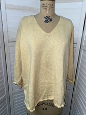 Vintage Avalin Made in USA Cotton Oversize V Neck Cuff Sleeve Yellow Sweater O/S