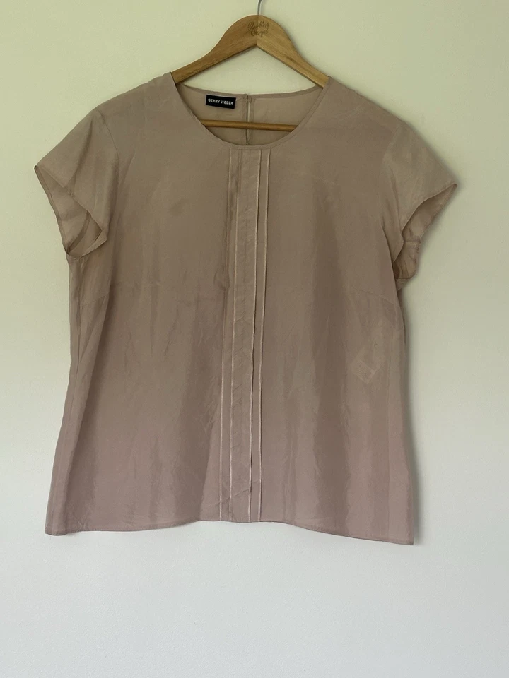 Gerry Weber Silk Front Pleat Cap Sleeve Tunic Top Size 16