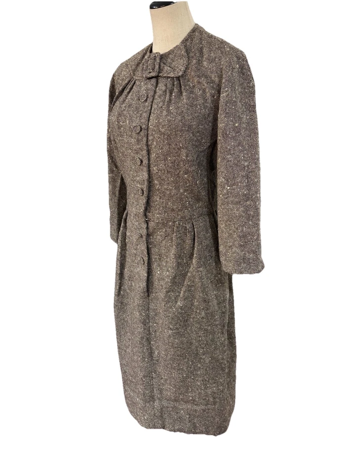 Vtg 50s Wool Tweed Pencil Dress Made In France 29”w Couture High End  - Image 4 of 4