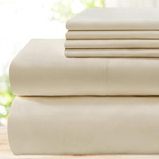 6 Pieces Bed Sheets Set King, Cream/Beige - Hotel Luxury Super Soft 1800 Threa