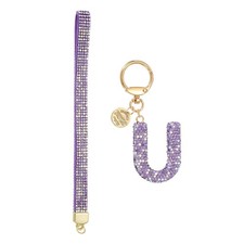 Initial Letter U Keychain for Women Rhinestone Alphabet Keychain, Purple