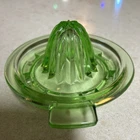 Vintage Vaseline Depression Glass Green Uranium Citrus Reamer Juicer w/Round Tab
