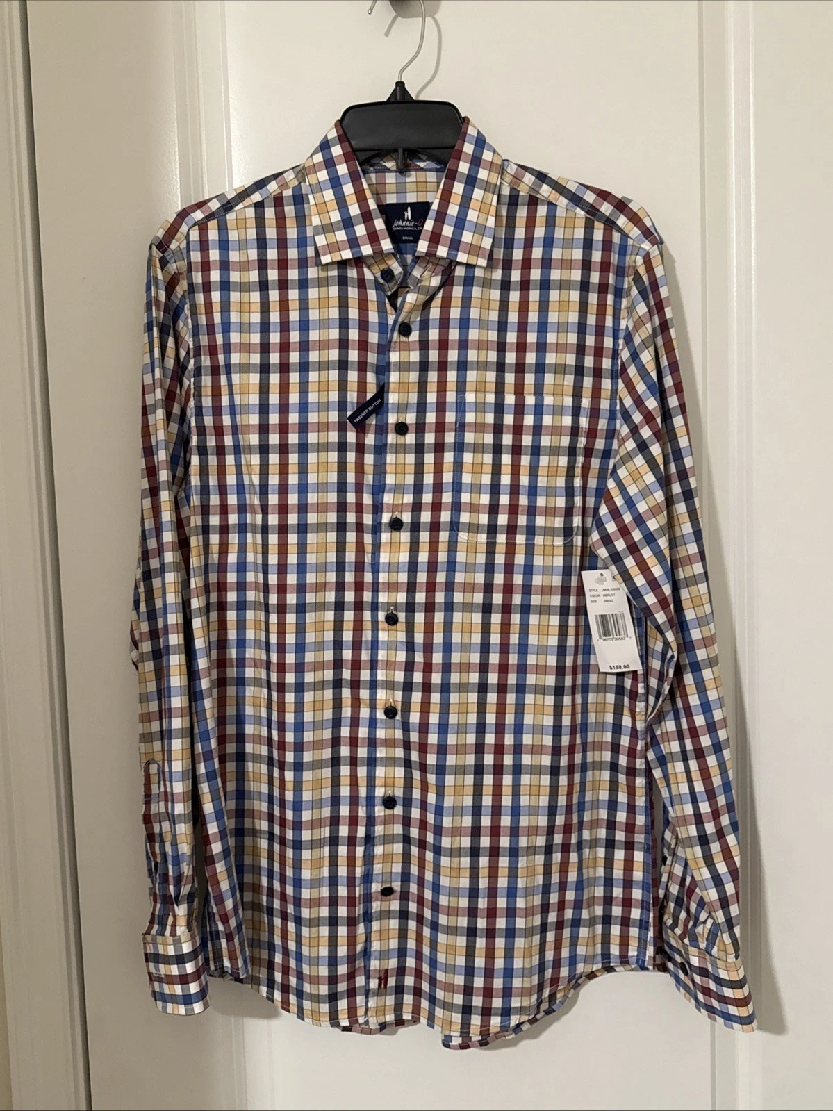 johnnie-O Tucked Cotton Blend Button Down Shirt - Dartmouth Merlot Size SMALL