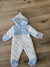 NWT Vintage Midcentury White BlueQuiltex Baby Bunting Snowsuit 6 Months