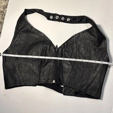 Vintage Genuine Leather zip Halter Top Women's Large Snap neck Black Motorcycle