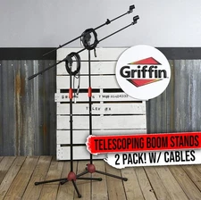 GRIFFIN Microphone Boom Arm Stand 2-PACK Holder XLR Cable Mic Clip Studio Stage