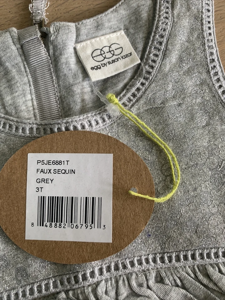 Egg Girls 3T Grey Dress Easter Tank Swing Faux Sequin Foto 4 de 4
