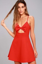 Lulus Skater Mini Dress Women's Small BETTER BOW-LIEVE IT Red Orange Cut Out