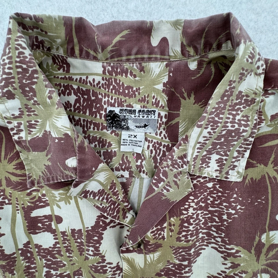 Vintage Kona Coast Hawaiian Shirt Mens 2X Red Floral Palm Trees - Image 3 of 4