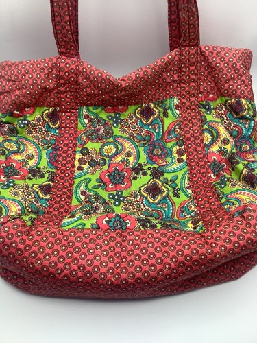 Vintage Y2K India Made Cotton Red Green Multicolor Tote Bag 18” Wide - Picture 6 of 8