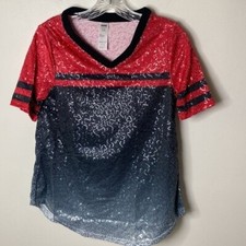 New Balera Red Black Ombre Sequin V-Neck Dance Top Gradient Design Size LC