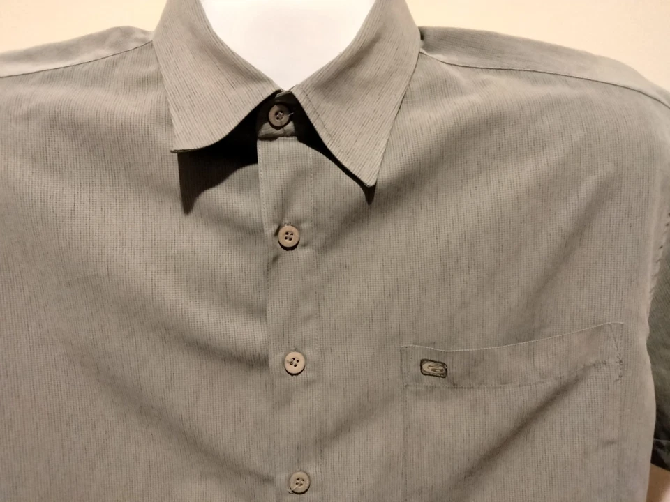 Point Zero Men's Lg Button Up Satiny Shirt Grey Sewn Pinstripes Embroidered Logo - Image 3 of 4