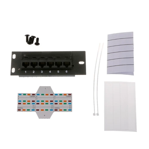 6 Port CAT5e RJ45 Through Coupler Patch Panel for w/Back Bar Wallmount or Rackmo