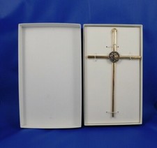 NIB First Communion Gold Wall Cross with Silver Motif in Gift Box Boy or Girl