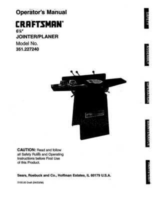 Craftsman 351.227240 Jointer-Planer Owners Instruction Manual | eBay