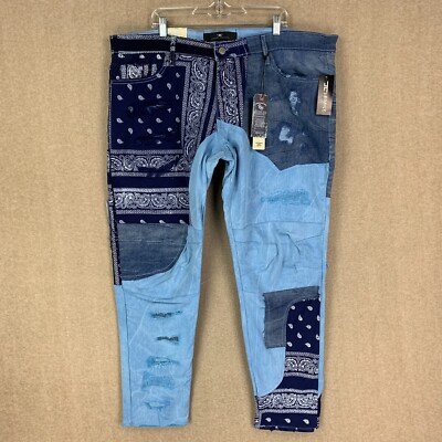 Jordan Craig Jeans 44x32 Mens Blue Bandana Distressed Skinny
