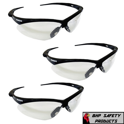 #ad 3 PAIR KLEENGUARD NEMESIS SAFETY GLASSES 25679 CLEAR ANTI FOG LENS BLACK FRAME $17.95