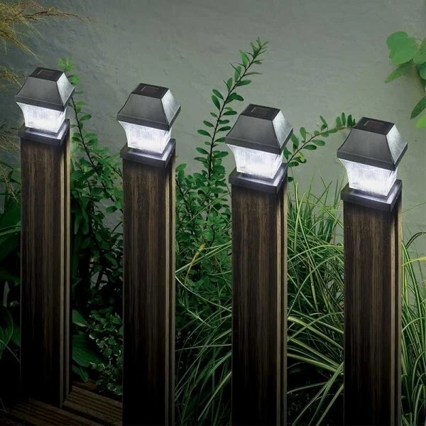 4 piezas Postes Solares Al aire libre Valla de Jardín Decoración Blanco Brillante Iluminación LED 14 cm Foto 2 de 4