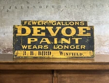 Antique Wood Trade Smaltz Sign Devoe Paint Dealer R.B. Bird Winfield KS Hardware