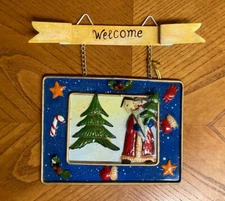 Small Metal Christmas "Welcome" Door or Wall Hanging 3D Santa & Tree Sign