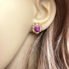 14K Solid Yellow Gold Oval Pink Star Stud Earrings - E95