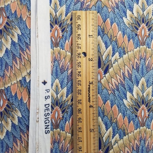 2.2 Yd Vtg PS Designs Quilt Cotton Feather Fan Flame Fabric Peach Blue Bargello - Picture 3 of 4