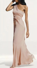 Nude Dusky Pink Maxi Dress Size 14 Evening Party Wedding Occasion Xmas Satin