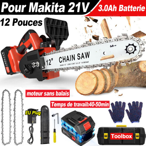 900W Électrique Tronçonneuse Sans Fil 12 Pouces À Main Avec Batterie Pour Makita - Photo 1/10