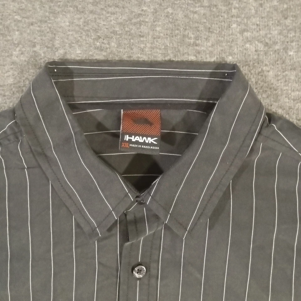Hawk Shirt Mens XXL Button Front Short Sleeve Modal Blend Black Striped Pocket - Image 2 of 4