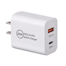 Lot 20W PD USB-C Wall Charger Dual Ports Fast Quick Charge QC 3.0 Power Adapter