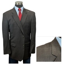 44L Jos A Bank 100 Wool Brown Windowpane Suit Jacket Sport Coat Blazer Mens