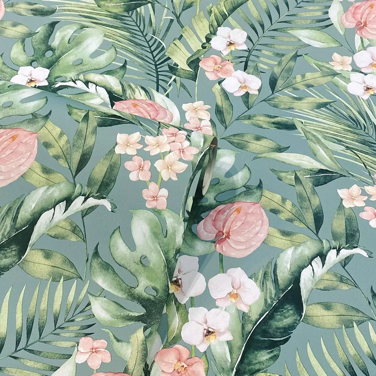 Tropical Flowers Leaves Arthouse Wallpaper Sea Blue 924905 Floral Jungle