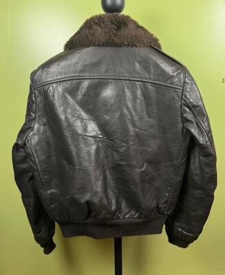 Vtg 60's COOPER Leather Bomber Jacket sz 40R Brown TALON Faux Fur