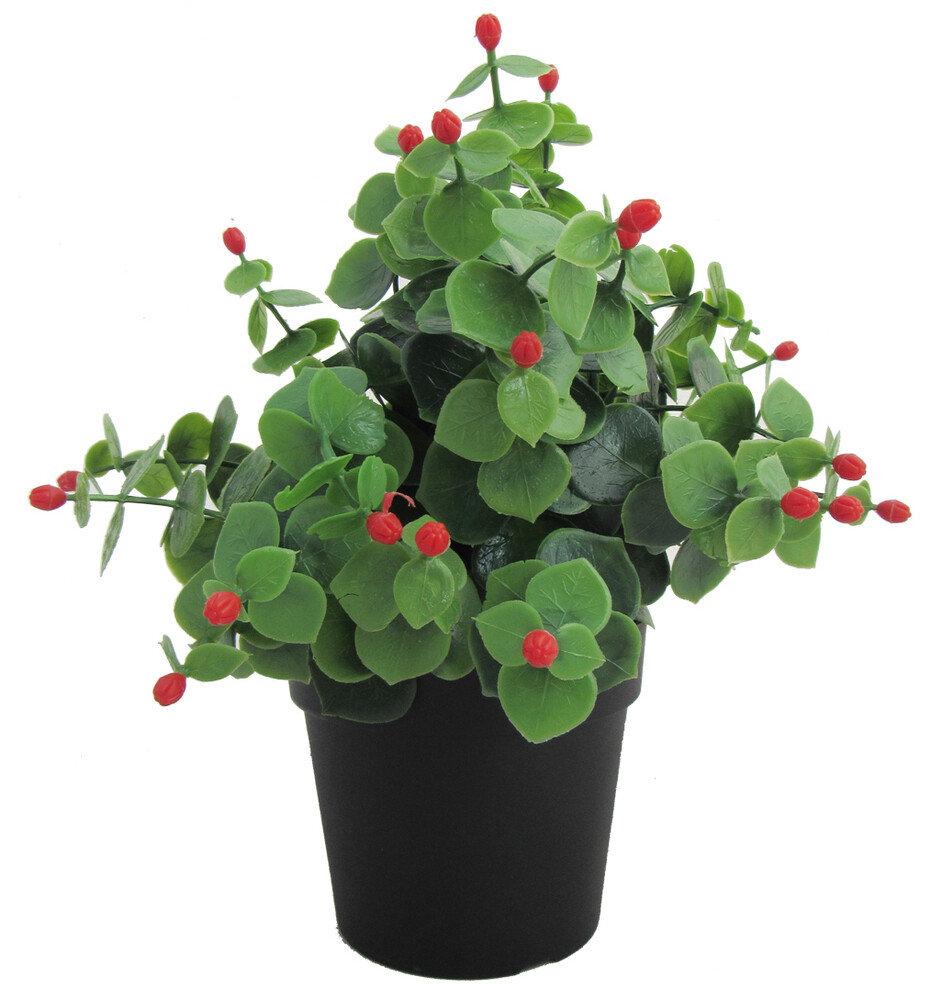 VERDELOOK Piantina artificiale foglie PVC 9.5x9.5 H25cm verde con bacche rosse