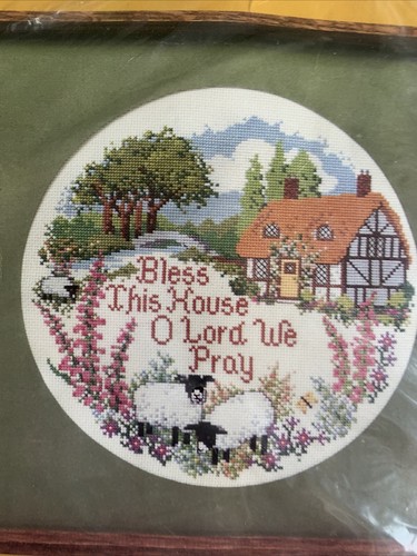 Bless This House Vintage Cross Stitch Kit NIP 10x13 Sheep Flowers Cottage - Bild 1 von 9