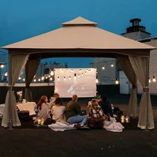 Domi 10x13ft Gazebo w/Mosquito Netting,Waterproof Double-Roof Canopy Metal Frame