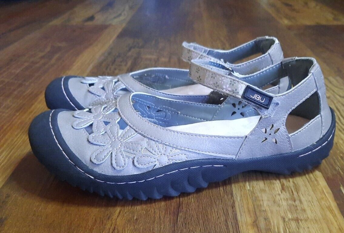 JBU WOMENS WILD FLOWER MARY JANE FAUX LEATHER CASUAL HOOK LOOP SHOES 7M GRAY