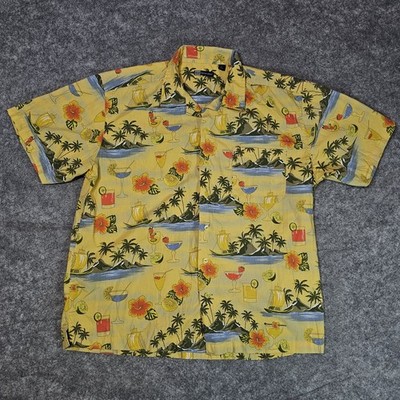 Blue Generation Hawaiian Shirt Men L Large Short Sleeve Palm Beach Drinks Camp