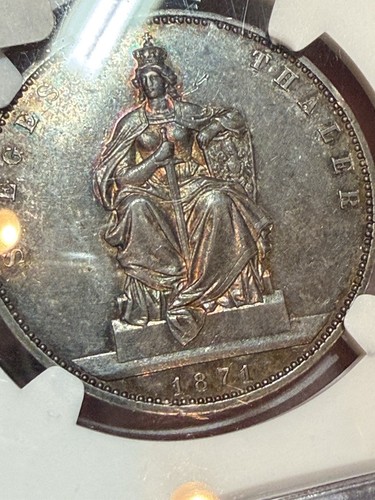 Germany Prussia 1871A 1 Thaler Victory Over France NGC AU58 Double Toner Toned - Picture 6 of 11