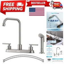 Elegant 4 Hole Kitchen Faucet with Side Sprayer & 360° Swivel in Brushed Nickel