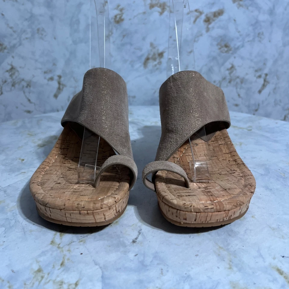 Sandálias plataforma Donald J Pliner Gyer feminina tamanho 7M sapatos marrom conforto anabela - Imagem 2 de 4