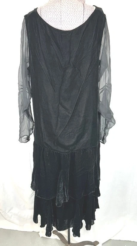 vestido antiguo aleta 1920 busto 38 terciopelo negro con gasa cintura caída original Foto 4 de 4