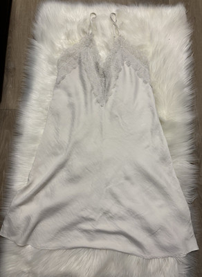 MONKI AVEN White Lace Satin Full Slip Adjustable Straps Size M Women