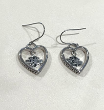 Harley Davidson Open Heart Bar & Shield Dangle Earrings Silver Tone Biker