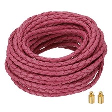 Braided Leather Cords, 8.7 Yard Strap with Cord Lock, 4mm Dia, Rose Red
