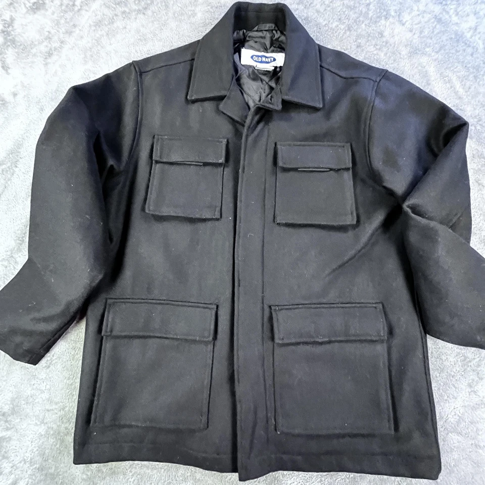 Old Navy Wool Blend Field Jacket Mens Medium Black Quilted Lined Chore Coat - Image 3 of 4