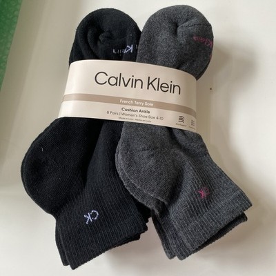 Calvin Klein Women's 8-Pairs French Terry Sole Cushion Ankle Socks, Multi, 4-10